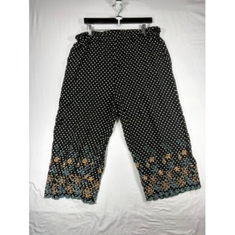 June & Hudson Culottes Women XL Black Polka Dot Floral Embroidered Good Pants